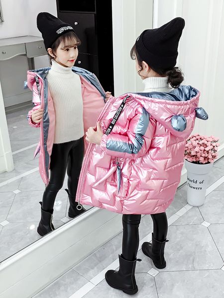 

girl's 2020 new winter korean version of children's foreign style down cotton padded clothes medium and long, Blue;gray