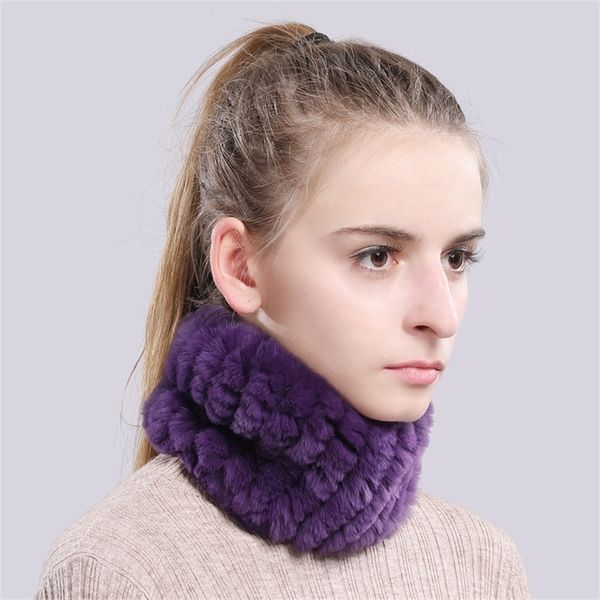 

lovely women scarf handmade good elastic rex rabbit headband winter warm lady real fur ring scarves y201007, Blue;gray