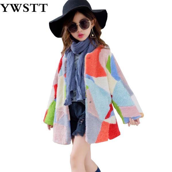 

girls fur long coat 2020 winter children fur coat clothing warm kids thicken outerwear thicken overcoat jacket, Blue;gray
