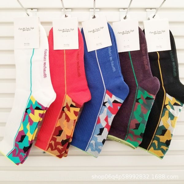 

south korea east gate ggorang nae mosaic color matching cotton socks camouflage with cotton socks in the middle of the wind hsi0b, Black