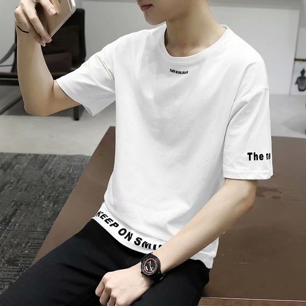 

2019 new men's short sleeve t-shirt summer personality ins hip hop loose street bf half trend, White;black