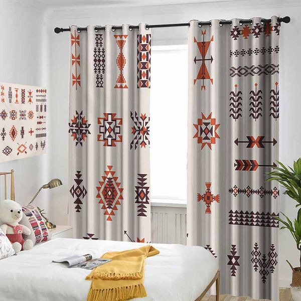 

thermal insulated room darkening window shade illustration of aztec culture pattern tribal design geometric print curtain
