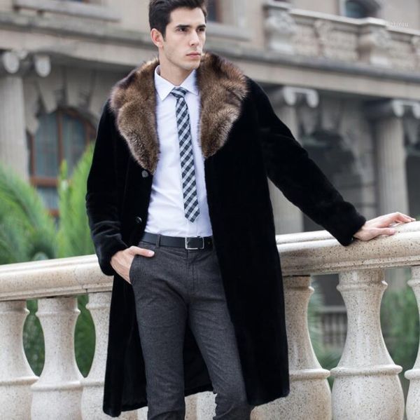 

autumn faux leather jacket mens winter thicken warm long leather coat men slim jackets jaqueta de couro big fur collar1, Black