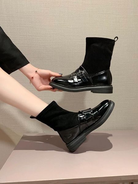 

women's rubber boots booties ladies autumn shoes boots-women low heels booties clogs platform round toe luxury designer, Black