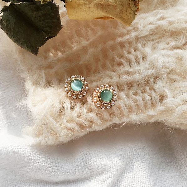 

fashion 925 silver needle pearl opal stone ear studs female temperament morandi color mori style trendy niche french simplicity earrings fas, Golden