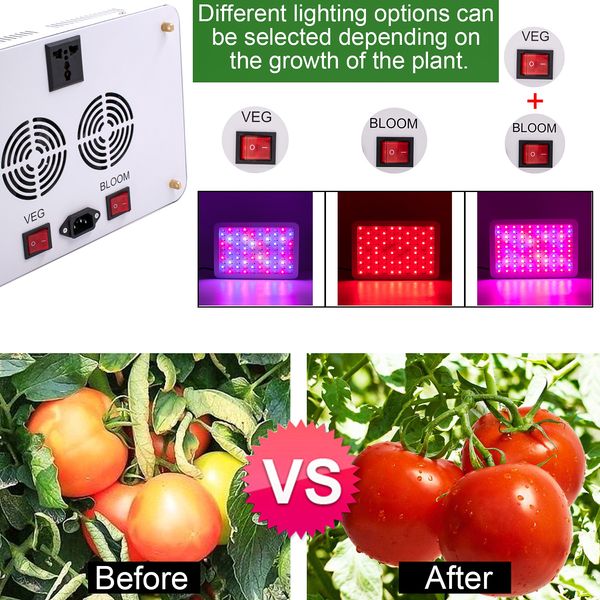 

1000W Dual Chip 380-730nm Full Light Spectrum LED Plant Gr600W Chips Plants Growth Lamps wth Lamp White