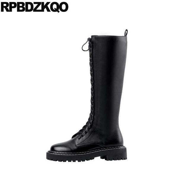 

side zip boots flatform long elevator round toe muffin women tall 2020 harajuku shoes knee high lace up platform autumn black