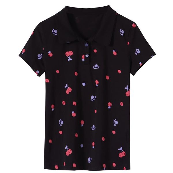 

women's polos summer 2021 short-sleeved ladies casual fashion printed shirt wild lapel cotton large size top, White