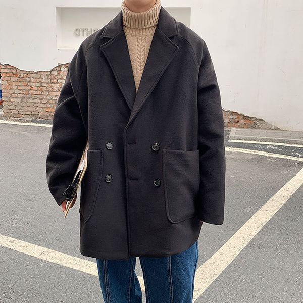 

2021 new casaco masculino outono inverno novos amantes magros slida engrossado longo solto lazer personalidade juventude 98op, Tan;black