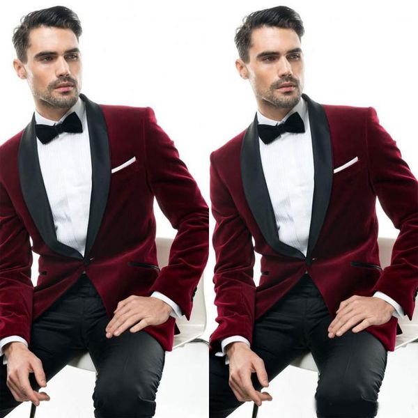 

fashion burgundy wedding tuxedos slim fit suits for men jacket and pants groomsmen suit two pieces prom formal suits with bow tie, Black;gray