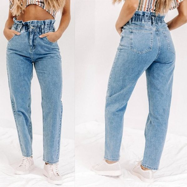 

autumn winter 2020 new casual and versatile straight pants elastic waist jeans for women, Blue