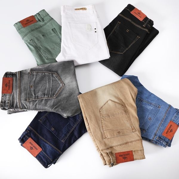 

men stretch skinny jeans 7 color fashion casual slim fit denim trousers male gray black khaki white pants size 29-38 201111, Blue