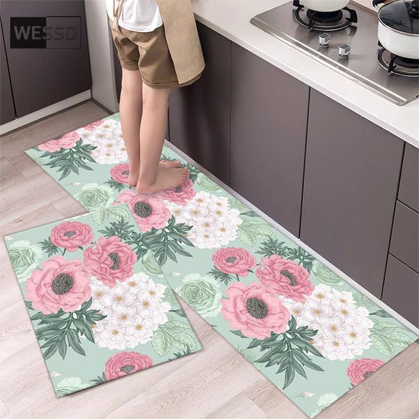 Ковры современный цветочный коврик длиной для прихожей тонкий пола кухня растения цветок напечатанные коврики спальня прикроватная женщина женщина