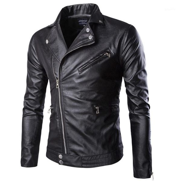 

new spring motorcycle leather jacket men fashion trend punk jacket autumn zippers causal men leather coats & jackets 5xl1, Black