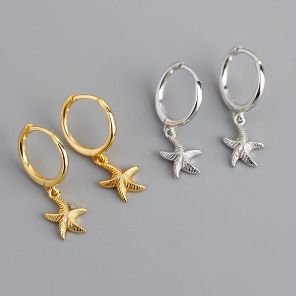 

925 sterling silver starfish hoop earring for women geometric gold silver jewelry wholesale, Golden;silver