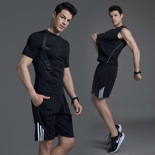 

suits, running fitness men's tight sports clothes, morning and night running, gymnasium equipment training clothes 3, Gray