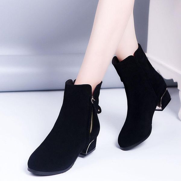 

cresfimix women fashion sweet autumn side zip heel boots lady classic comfort winter black flock boots botas c6423