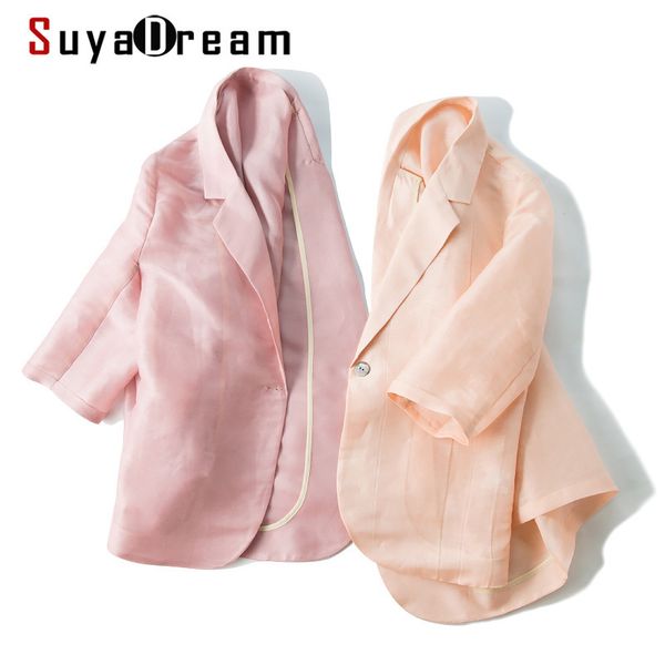 

women silk blazer 50%silk 50%linen solid 3/4 sleeved single button office lady blazer new fall winter out wear 201023, White;black