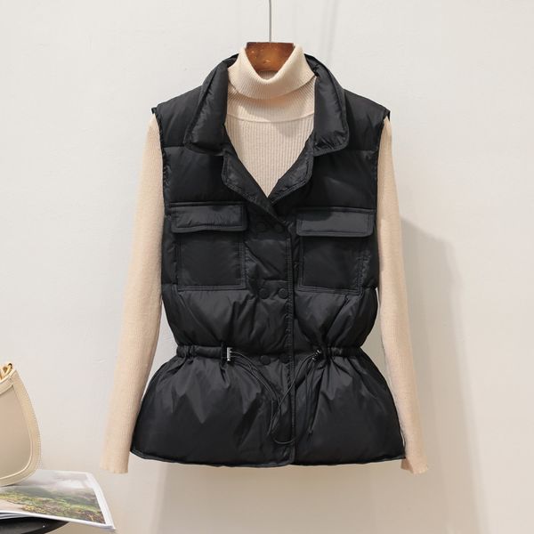 

2021 new woman winter vests ultra light white down thin with no sleeves female jacket warm vest 9u9t, Black;white