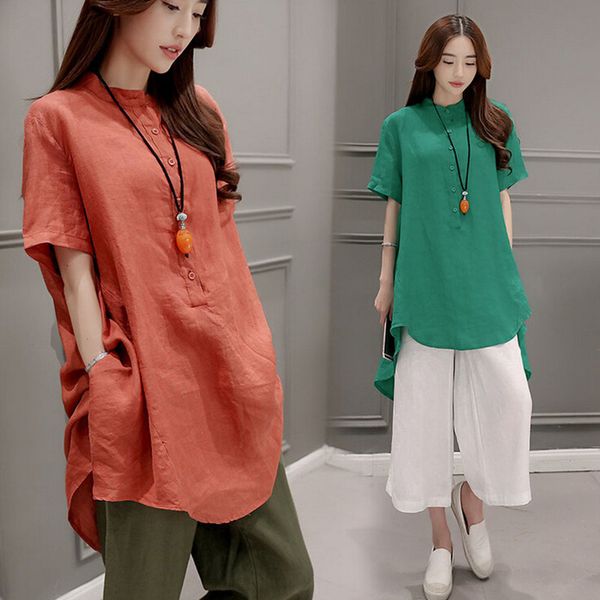 

2021 fashion summer pants wide leg of cotton linen long shirt 2 piece set women from vintage casual shirts 0lkt, Gray