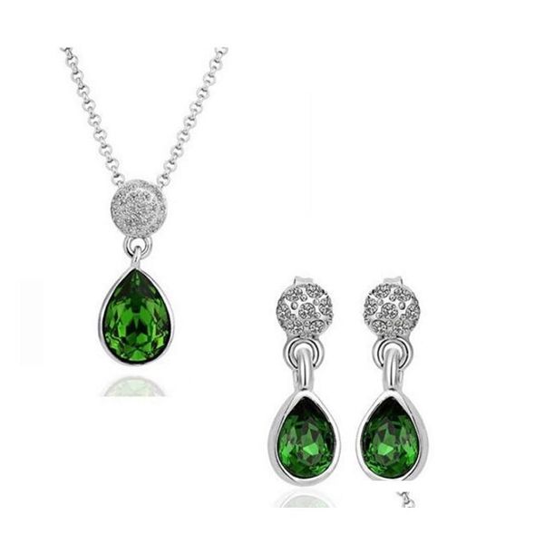 

18k austrian crystal necklace earrings water drop fashion rhinestone african jewelry for women jewelry sets 1438 ptzbj, Silver