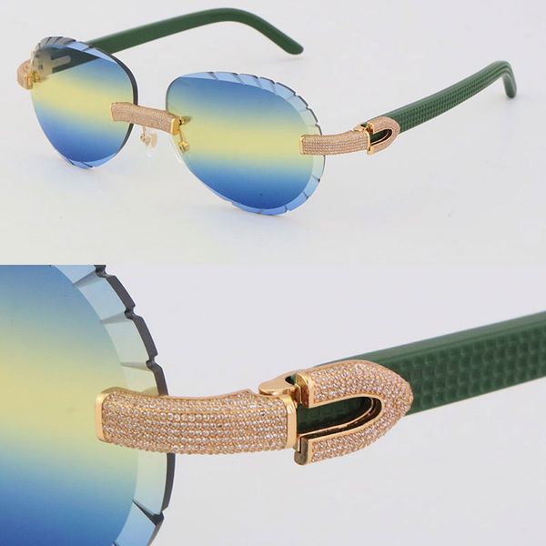 

2022 new micro-paved diamond womens men sunglasses aztec arms rimless sun glasses male and female frame with fashion popular lens 18k gold l, White;black