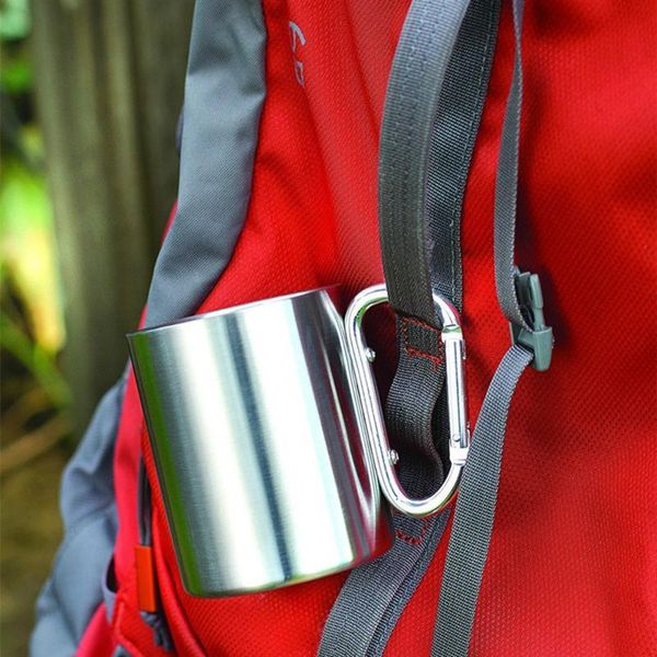 

carabiner water cup stainless steel buckle hook handle double cup student children's milk cup portable outdoor picnic t qylwhn