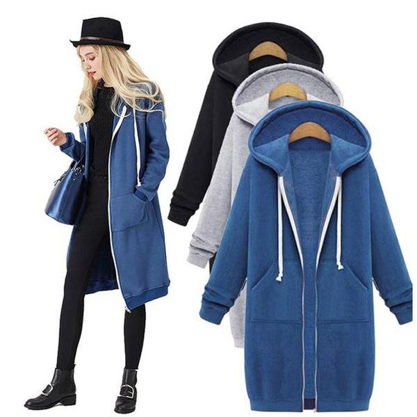 

2021 new autumn long hoodies fashions watch zip up jacket women's hood solid loose sweaters c1fw, Black