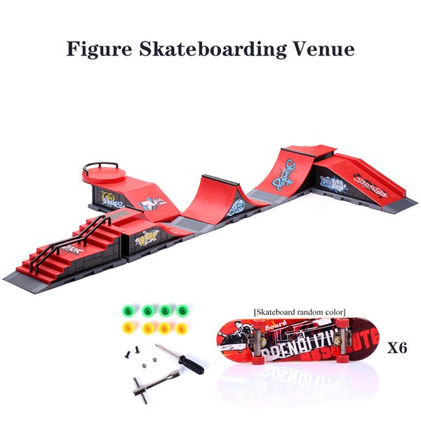 

6 in 1 mini finger park figure skate scene board venue combination toys skateboarders ramp track toy set for boy birthday gifts q0115