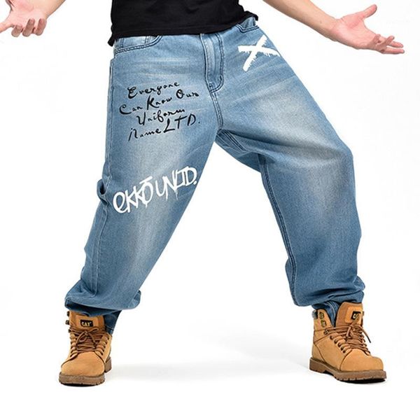 

cholyl baggy jeans men denim pants loose streetwear jeans hip hop casual print skateboard pants for men plus size trousers blue1, Blue