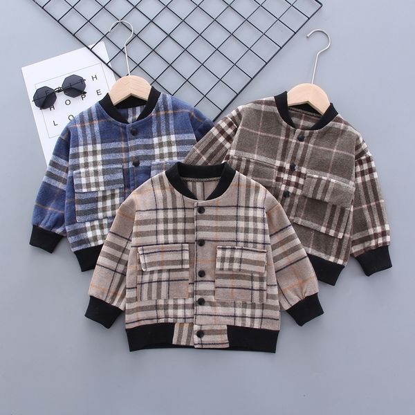 Primavera Capispalla attivo Cappotti Toddler Kids Girls Plaid Bomber Jacket Infant Baby Boy Giacca da baseball Abbigliamento per bambini LJ201124