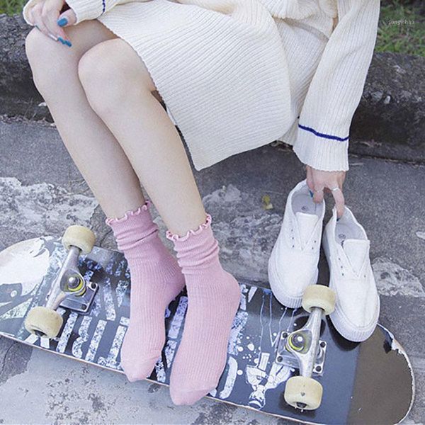 

mid tube cotton socks harajuku pile socks solid color thread stretch1, Black;white