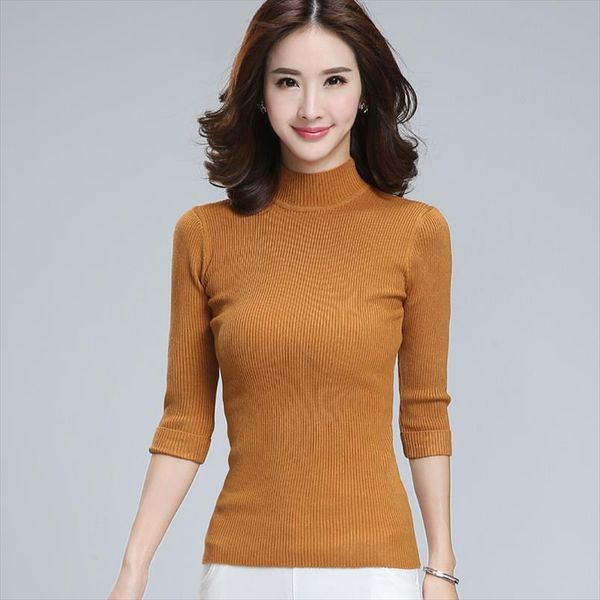 

2020 новые женская одежда мода водолазка твердая пуловеры высокого упругие тонкий пассивом вязаные свитера женские перемычки, White;black