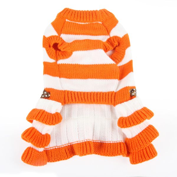 

pet dog clothes autumn and winter stripe dress knitting bow skirt thickening keep warm puppy clothing 16dg uu