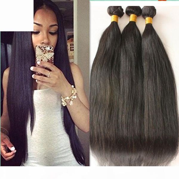 

8-30inch brazilian virgin human hair bundles weave straight hair 3 bundles virgin unprocessed human hair extensions deal with mixed lengths, Black