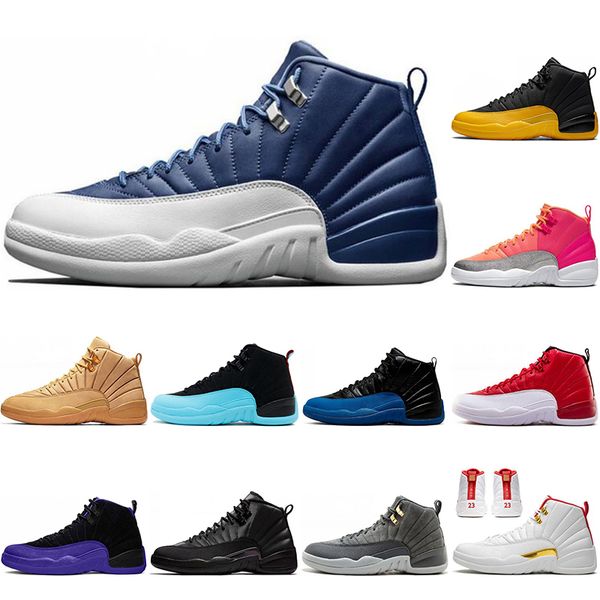 

jumpman 12s basketball shoes for men reverse taxi indigo flu game dark grey mens boys trainers sports sneakers fashion runners 36-45, White;red