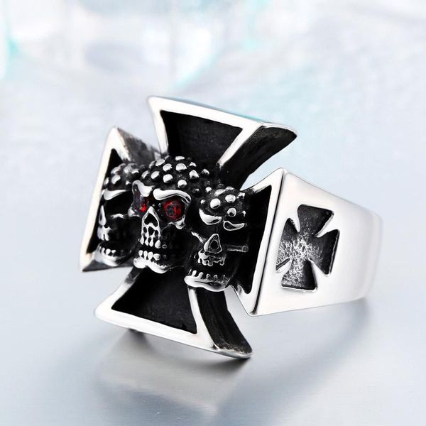 

бейер fine jewelry punk прохладный высокое качество красных глаз кольца черепа vitage ювелирные изделия крест титана стали человек в человек, Bronze;silver