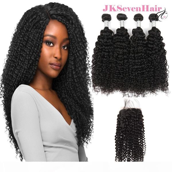 

12a grade curly wave brazilian virgin human hair extensions 4pcs with 4x4inch lace closure malaysian peruvian indian hair wefts with closure, Black