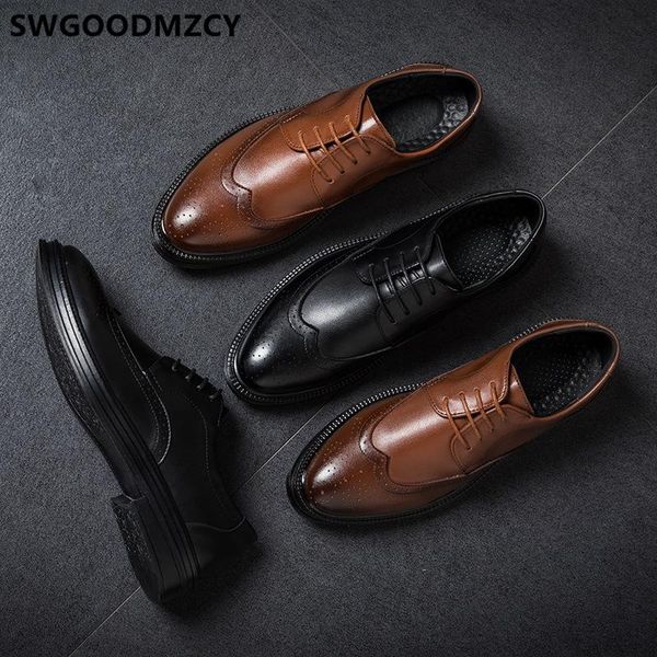 

classic shoes men office italian brand brogue shoes men brown dress coiffeur luxury designer formal for wedding dress, Black