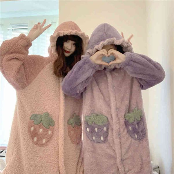 

women's sleepwear pajamas autumn and winter thickened coral cashmere robe girls new sweet lovely pocket hooded nightgown loose hom, Black;red