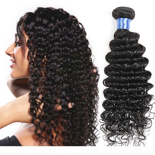 

malaysian deep wave hair bundles 4 pcs lot unprocessed 100% remy human hair weave natural color, Black