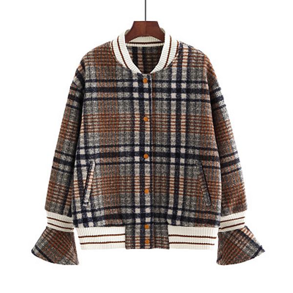 

mm fat authentic mode large size of women new winter uniform wool chess short jacket loose 4r0o x30n, Black;brown