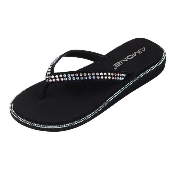 

aimone summer women flip flops muriel womens multicolor rhinestone low heel sandals lady beach flip flops casual beach shoes1, Black