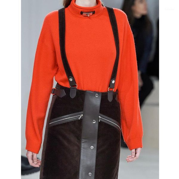 

7.11 high end quality 2020 early autumn women's new retro simple double-layer turtleneck lock buckle cashmere pullover sweater1, White;black