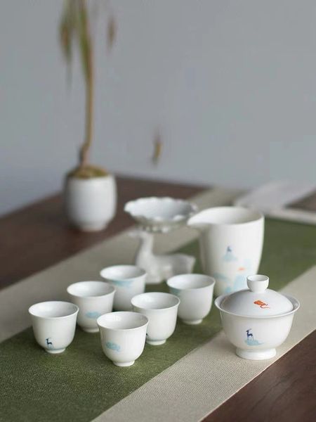 

nuevedeer jade porcelain set porcelain gaiwan homewear suits kung fu tea set white porcelain tea cup fair customizable logo