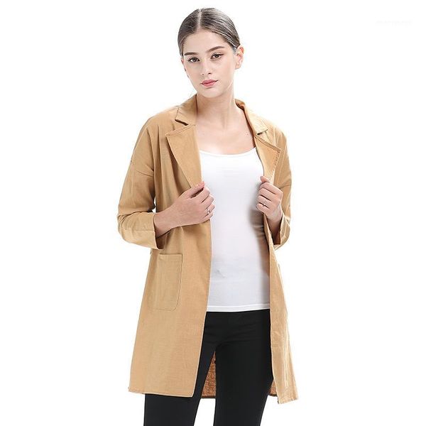 

women's trench coats women spring autumn long coat solid color sleeve turn down collar casual cardigans elegant female outwear 3xl 6q19, Tan;black