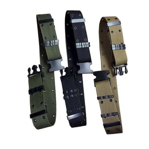 

waist support tactical canvas outdoor belt metal buckle for men training hunting hiking, Black;gray