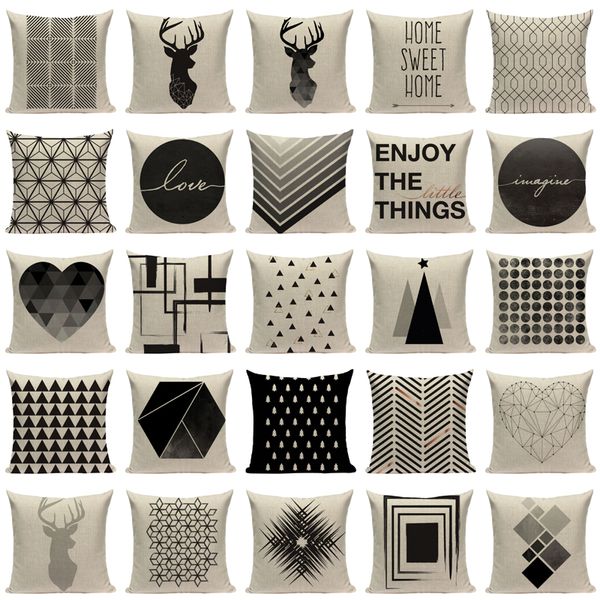

pop geometric animal cushion cover black white linen cushion decorative pillowcase square print custom throw pillow