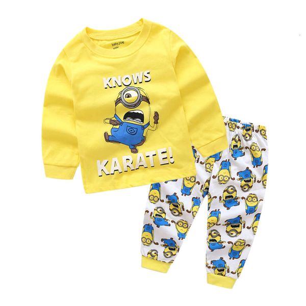 

spring and autumn long sve home little yellow bug boy's cloth cotton suits children's pajamas, Blue;red