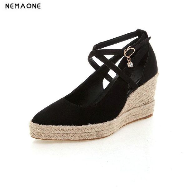 

2021 new women fashion buckle wedges high heel pumps pointed toe platform spring autumn women shoes ladies party pumps, Black